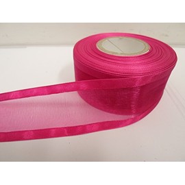 2 metres x 40mm Edged Organza Ribbon Magenta Dark Pink Double Sided Satin Edge Sheer 40 mm 4cm