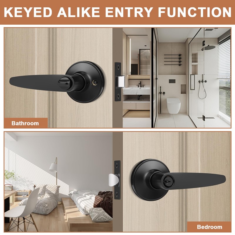 Probrico 2 Pack Entrance Door Levers Door Lock in Black,