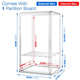 23.6'' Extra Large Acrylic Display Case for Collectibles Adjustable Clear Display Cases 13.8'' x 12.2'' x 23.6'' Big Storage Box Figures Trophy Case Boot Organizer Dustproof Showcase with a Divider