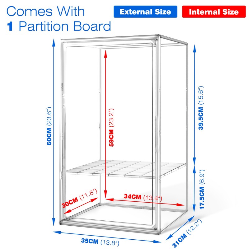 23.6'' Extra Large Acrylic Display Case for Collectibles Adjustable Clear