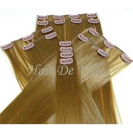 10 Pcs Full Head Heat Resistant Synthetic Clip In Hair Extensions Long 16 Inches 125 g Color Strawberry Blonde