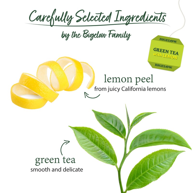 Bigelow Tea Green with Lemon Tea Bags, Caffeinated, 20 Count,