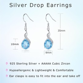 Cangall Silver Drop Earrings for Women, 925 Sterling Silver Dangle Earrings with Blue Cubic Zircon, Twisted Linear Teardrop Silver Sleeper Dangle Earrings Jewelry Gift for Christmas Birthday Wedding