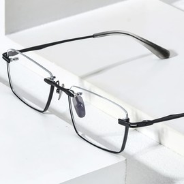FONEX Pure Titanium Glasses Frame Men Semi Rimless Square Eyeglasses Eyewear DTX416 (Dtx416 Black)
