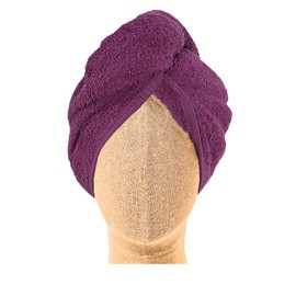 Dazzle Collection® 100% COTTON Hair Turban Towel Dry Hair Towel Wrap Lightweight Turban Cap with Loop and Button Fastener Absorbent Dry Hair Quickly for Women (68 cm x 27 cm, Purple)