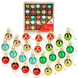 1 Inch Mini Vintage Multi Color Glass Ball Christmas Ornaments Set of 25 Balls | Miniature Christmas Tree Ornaments | Rustic Christmas Decorations | Mini Christmas Tree Decorations for Small Trees