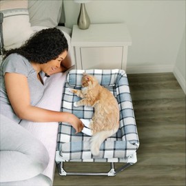Bedside Cosleeper Pet Dog Bed - Dog Beds with Pillow Extension Attached to Human Bed Height Raised Pet Window Perch (26'' x 20'' x 20'')