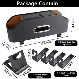 Abnaok Backseat Car Organizer, Leather Car Organizer Backseat, Car Travel Accessories Back Seat Car Organizer with 2 Cup Holder, 1 Tissue Holder, 4 Seat Headrest Hook Storage and Phone Stand Holder