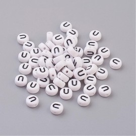 Handicraft Emporium Flat Round Alphabet Acrylic Beads | Approx 20g | U