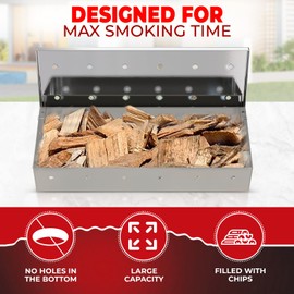 KITCHEN PERFECTION Smoker Box For Gas Grill - Bbq Wood Chip Smoker Box Pre-Filled with Cherry Wood Chips -Adds Delicious Smokey Flavor on Propane & Pellet Grill