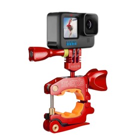 iSHOXS ProMount Action Cam Bicycle Handlebar Mount Professional Aluminium Holder Suitable for GoPro Hero and Compatible Cameras Tube Diameter 20-40 mm Red