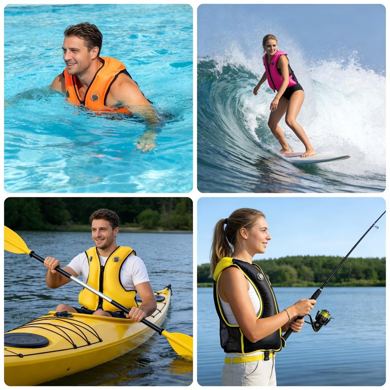 FORWEWAY Adults High-Visibility Inflatable Swimming Jacket Adjustable Buoyancy Vest with