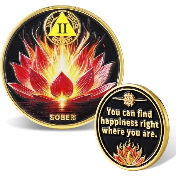 Leafence Lotus Flower Recovery Coin Sober Medallion with Inspirational Quote