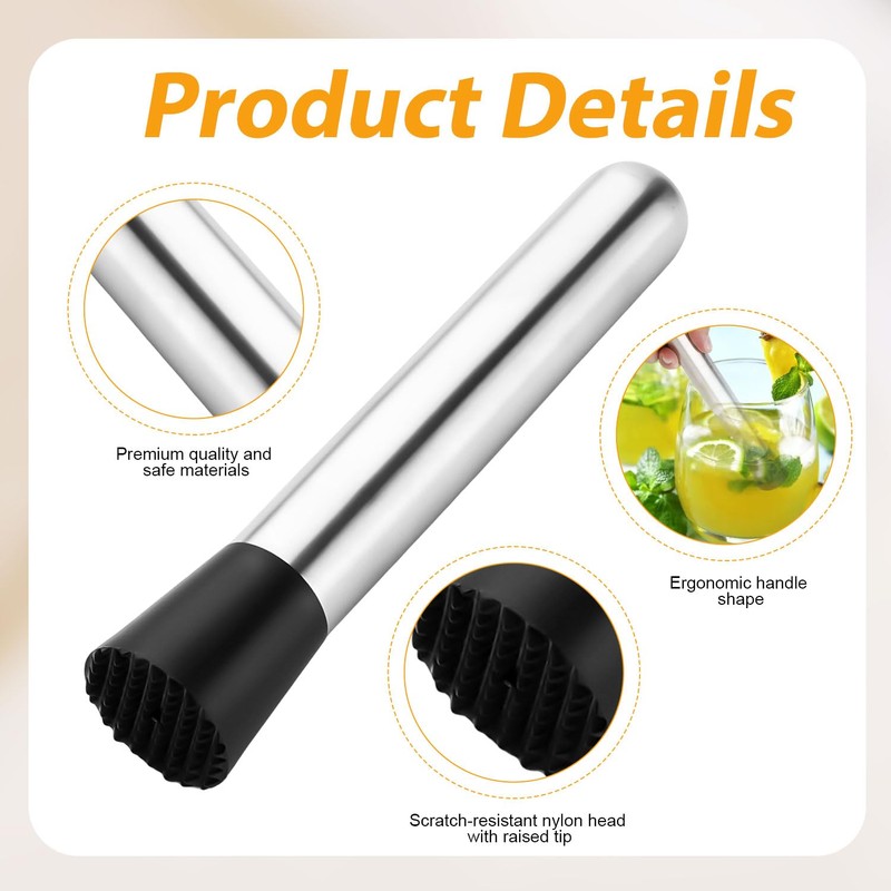 2pcs Cocktail Muddler, Stainless Steel Bar Muddler for Cocktails Drink