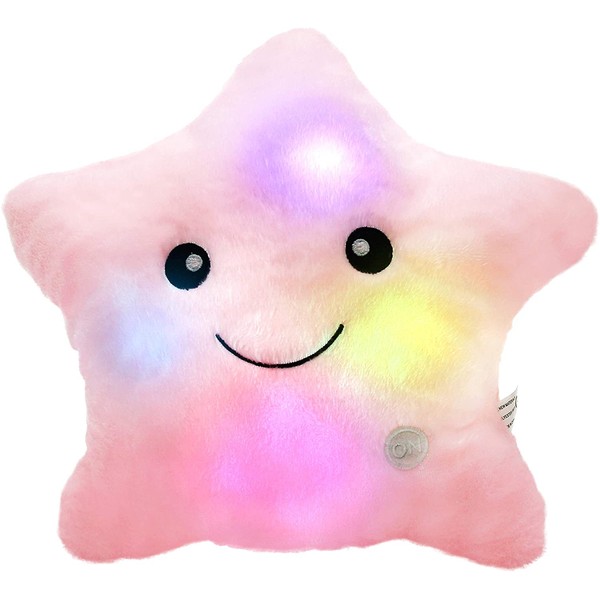 WEWILL Creative Twinkle Star Glowing LED Night Light Plush Pillows Stuffed Toys (Pink)