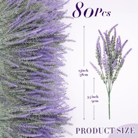 XunYee 80 Bundles Artificial Lavender Flowers UV Resistant Faux Plastic Flowers Faux Lavender Plants for Outdoor Garden Patio Window Box Office Table Centerpiece Indoor Decoration (Purple)