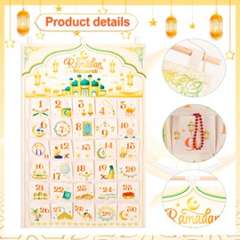 HOWAF Ramadan Calendar for Filling 2025, Ramadan Advent Calendar as a Fabric Wall Calendar, Reusable Ramazan Calendar for Hanging, Fabric Bag, Eid Mubarak, Ramadan Mubarak Decoration, Gold, 10 cm