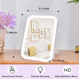 Nerien Espejo de maquillaje con luces, espejo de cambiador iluminado, visualización táctil regulable, espejo de viaje portátil con soporte en forma de U, espejo cosmético con luces para computadora de maquillaje, vestidor