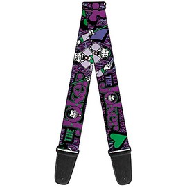 Buckle-Down Guitar Strap - Joker Face/Logo/Spades Black/Green/Purple - 2" Wide - 29-54" Length