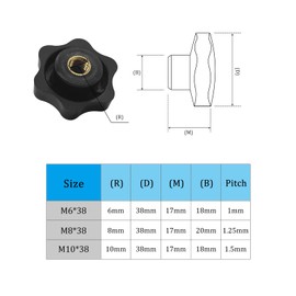 JJWNMLL 10PCS Clamping Screw Knob Star M8-Outer Diameter 38 Thumb Bolts Thread Replacement Star Hand Knob Tightening, Black Grip