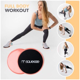 Squeeze Bands Core Sliders – 2 Dual Sided Exercise Gliding Discs With a Cute Carry Bag