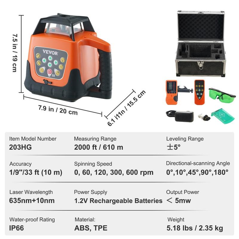 VEVOR Laser Level, Max. 2000ft, 360 Degree Self Leveling Green