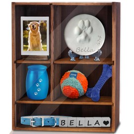 Sofunii Pet Memorial Shadow Box with Shelves for Dogs or Cats,11*14" Solid Wood Pet Frame Urn Ashes Display Case for as Loss Pet Remembrance Memory Keepsake - Carbonation Black