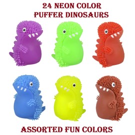Mini Puffer Dinosaur Balls (Pack of 24) (1.75") Dino Stress Relief Fun Soft Toys for Party Favors. Great for Soothing ADHD, Stress, Autism and More. (Dinosaurs)