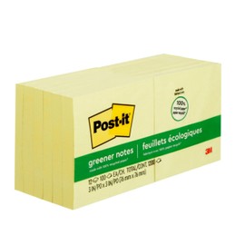 Post-it Greener Notes, 3 x 3-Inches, Canary Yellow, 12-Pads/Pack