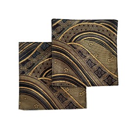 Brocade Coaster [Wave Black] Set of 2 Coasters Golden Brocade Nishijin Textile Japanese Pattern Kyoto Kinorchi Kinorchi Black