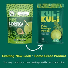 Kuli Kuli Moringa Oleifera Organic Leaf Powder & Green Smoothie, 100% Pure USDA Certified & Non-GMO Moringa Powder, Great with Smoothies, Tea, and Food, 1 Pack