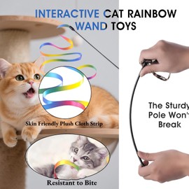 HUSHRICH 10Pcs Cat Wand Toy Set, Cat Toys for Indoor Cats Kitten - Catt Interactive Rainbow Wand Toy 60cm Reusable Kitten Ribbon 30cm Interactive Cats Teaser for Catt Training Playing
