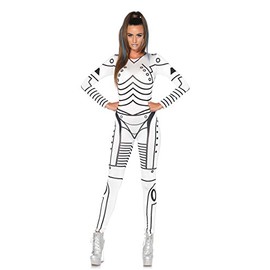 Leg Avenue 86639 - Killer Roboter sexy gedrucktes Catsuit, Damen Karneval Kostüm Fasching, L, weiß/schwarz