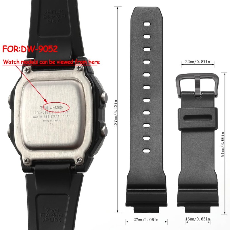 Rubber Strap Compatible with Casio DW9052 series men's watch band