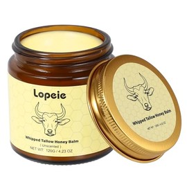 Lopeie Beef Tallow for Skin - Organic Grass Fed Whipped Moisturizer with Honey Balm, Natural Hydrating Cream for Face & Body, Relief for Dry & Sensitive Skin (4.23oz, Unscented)