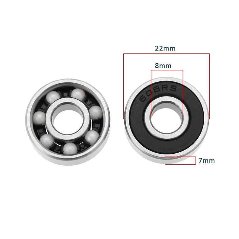 VGOL 8 Pcs 608-2RS 22mm Ceramic Skateboard Bearings Stainless Steel