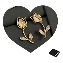 Auralux Pendientes Tulipán de Mujer, Aretes Flor con Zirconia Brillantes, Joyería Elegante Moderna, Pendientes Dorados Hipoalergénicos, Accesorios Femeninos para Fiesta, Boda o Regalo Especial