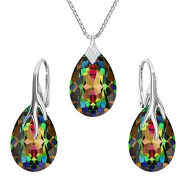 Panda-Jewellery Jewellery Set for Women Earrings Silver 925 Hanging - Women's Necklace with Pendant - Jewellery Set for Her with Crystals Pear - Earrings Hanging and Necklace Girls Gift Women