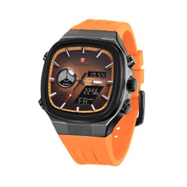 Men Watch Unique Business Watches for Men Analog Digital Waterproof Chronograph Multifunctional Sprot Quartz Wrist Watch with Silicone Strap（Orange）