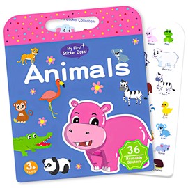 Govmeie 1 Pack Reusable Puffy Sticker Book for Kids, Travel Airplane Activity Stickers Animal Themes, Education Learning Toys for Birthday Gift