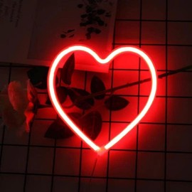 Red Heart Neon Sign, Battery Operated or USB Powered LED Neon Light for Mothers Day Decoration, Table and Wall Decoration Valentines Light for Room Classroom Dorm Wedding Proposal Anniversary Decor