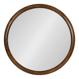 Kate and Laurel Pao Midcentury Modern Round Wood Wall Mirror; 28 Inch Diameter; Walnut; Decorative Circle Mirror with Warm Wood Finish for Robust Wall Decor
