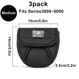 PFIERSO 3Pcs Fishing Spinning Reel Covers Bag Baitcasting Trolling Fishing Reel Protective Case Pouch Sleeve Gloves Fishing Bags Fits 1000-8000 Series Reel 3Size (Meidum-3Pack)