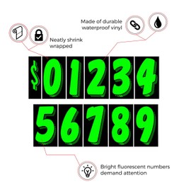 EZ Line Vinyl Decals for Cars Chartreuse Large Number Stickers 13 Dozen Windshield Numbers Pro Pack Dealer Supplies