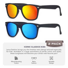 LEICO FASHION Kids Polarized Retro Sunglasses for Boys Girls Age 3-12 Shatterproof Rubberized Frame UV Protection Toddler Children Sun Glasses