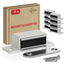 LouMaxx Strong Magnetic Catch - Holding Force 4 kg - Set of 8 in White - Door Magnet - Magnetic Closure - Door Magnet - Magnetic Cabinet Door - Magnetic Door Closer