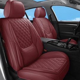 Sxikin Car Seat Covers Full Set Burgundy, Luxury Faux Leather Car Seat Covers Waterproof Non-Slip Seat Protector Universal Fit for Most Cars SUVs Trucks Pick-ups,Wine Red Car Accessories Interior