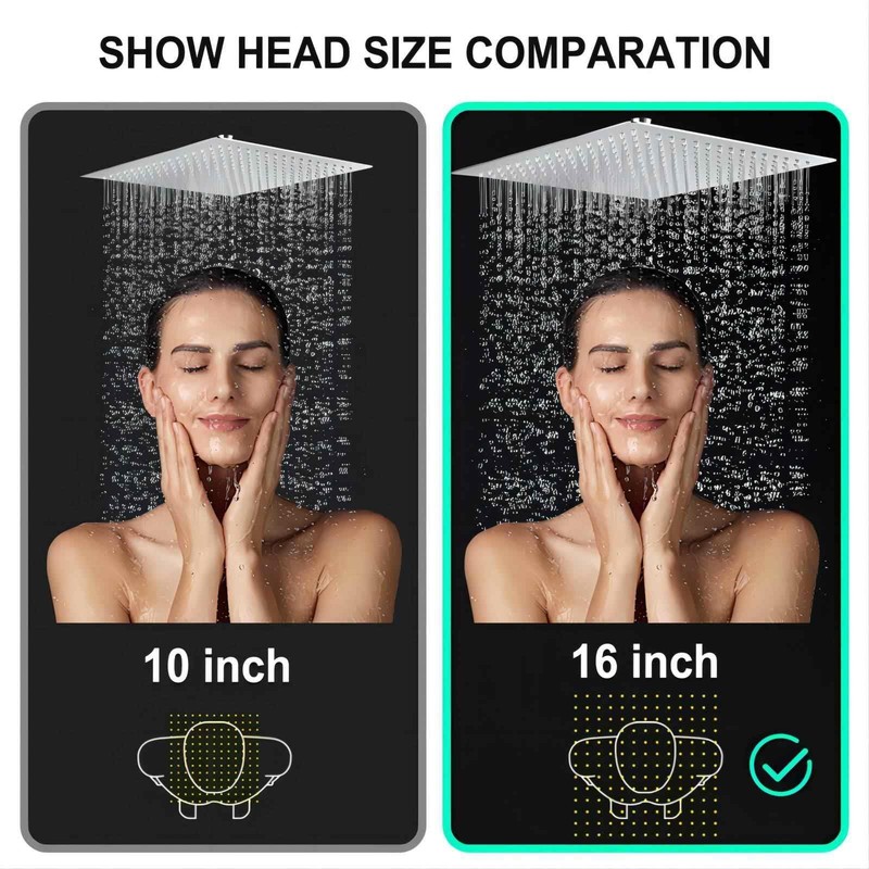 16" Large Chrome Rain Shower Head Ceiling Mount - High