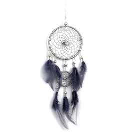 Small Dream Catcher, Handmade Feather Dreamcatcher in Bohemian Style, Dream Catchers for Bedroom, Wedding, Wall Hanging, Car Ornament (Grey)