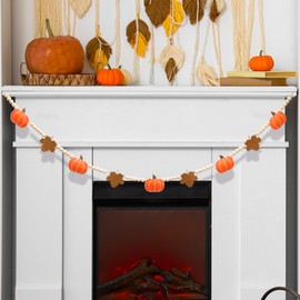 RGISHOP Fall Felt Garland 6.5FT Fall Wood Bead Garland with Felt Pumpkin and Maple Leaves Fall Decorations for Home Wall Shelf Tray Fireplace Autumn Hanging Fall Decor